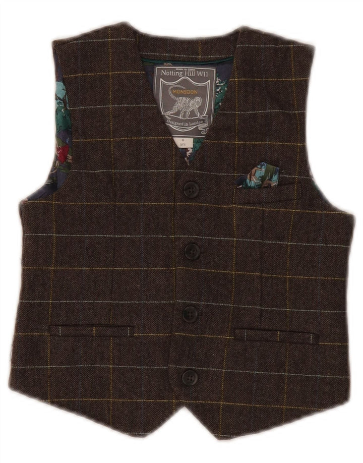 Monsoon Boys Waistcoat 5-6 Years Brown Check Wool
