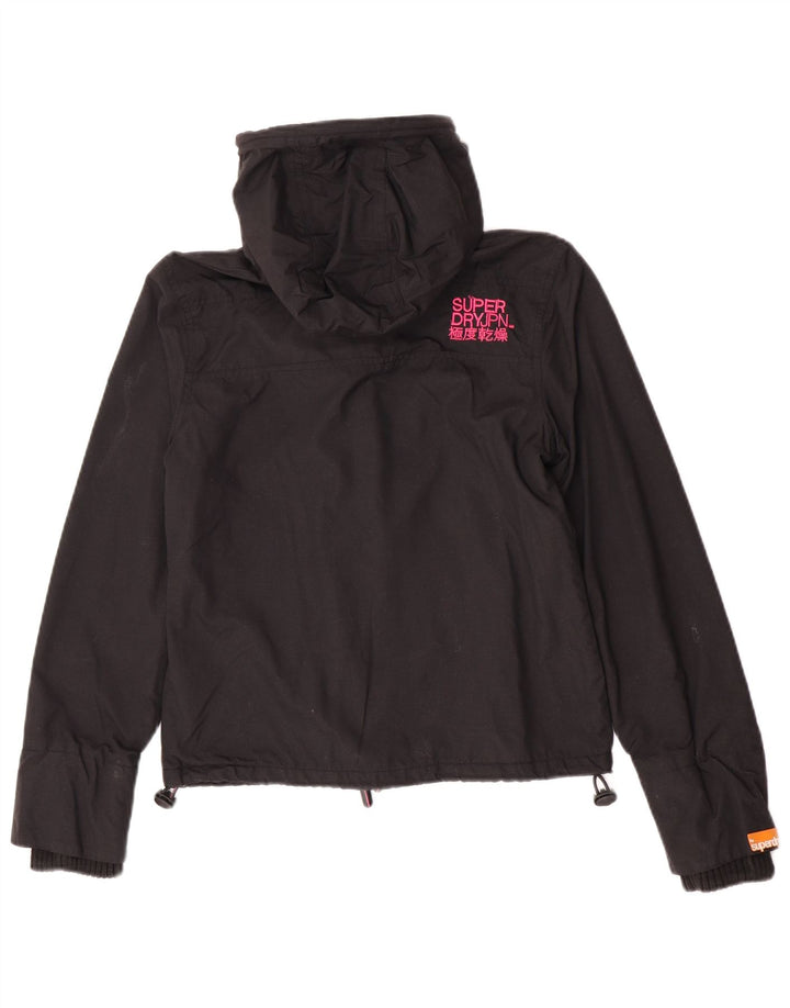 Superdry Womens Hooded Windbreaker Jacket UK 10 Small Black Nylon
