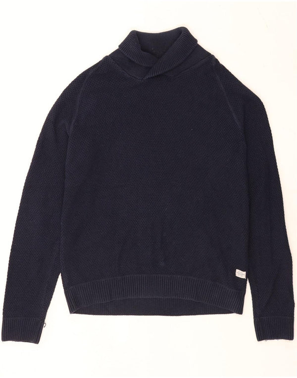 Jack & Jones Mens Shawl Neck Jumper Sweater Large Navy Blue Cotton