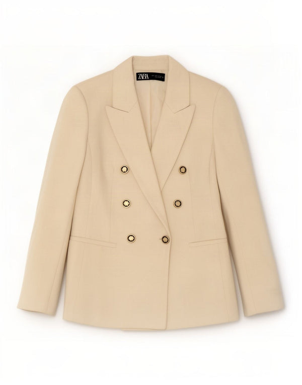 Zara Womens Double Breasted Blazer Jacket UK 10 Small Off White Polyester