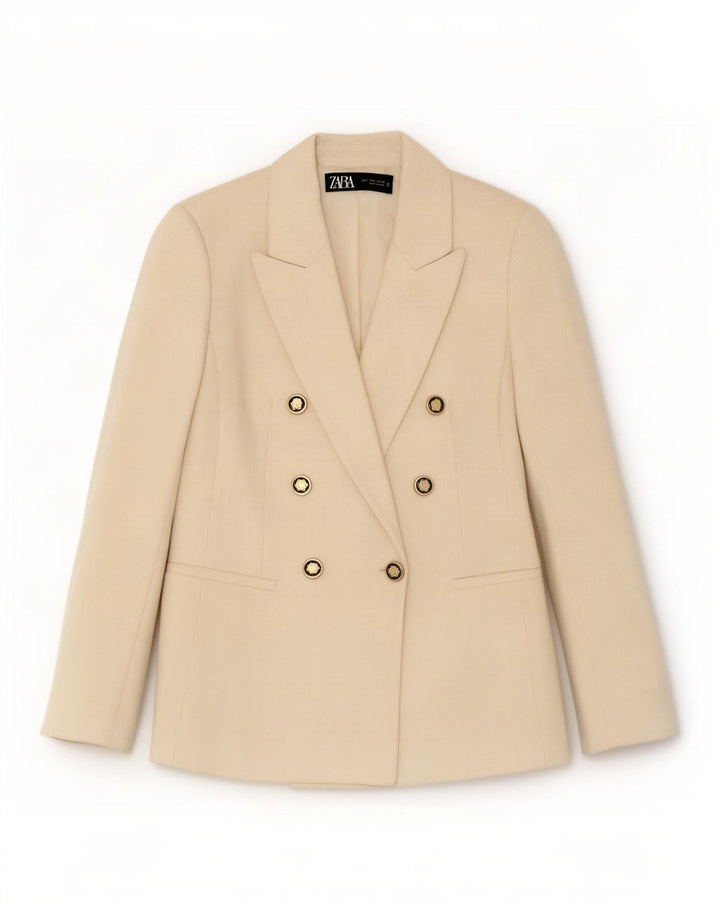 Zara Womens Double Breasted Blazer Jacket UK 10 Small Off White Polyester