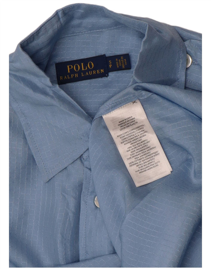 Polo Ralph Lauren Mens Military Shirt Small Blue Check Silk