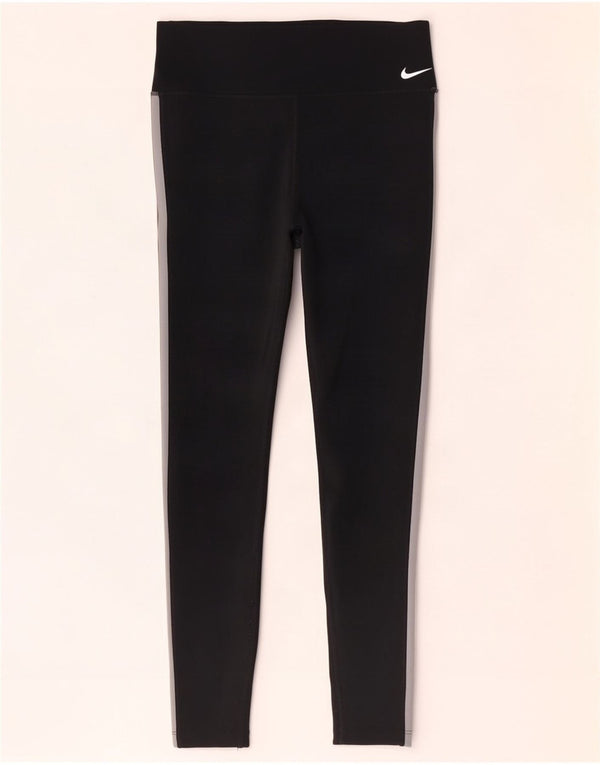 Nike Womens Dri Fit Graphic Leggings UK 14 Medium Black Colourblock