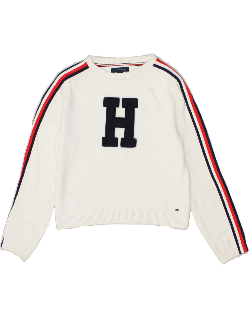 TOMMY HILFIGER Girls Boat Neck Jumper Sweater 11-12 Years Large White | Vintage Tommy Hilfiger | Thrift | Second-Hand Tommy Hilfiger | Used Clothing | Messina Hembry 