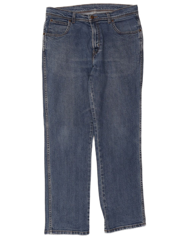 Wrangler Mens Regular Fit Straight Jeans W34 L32 Blue Cotton