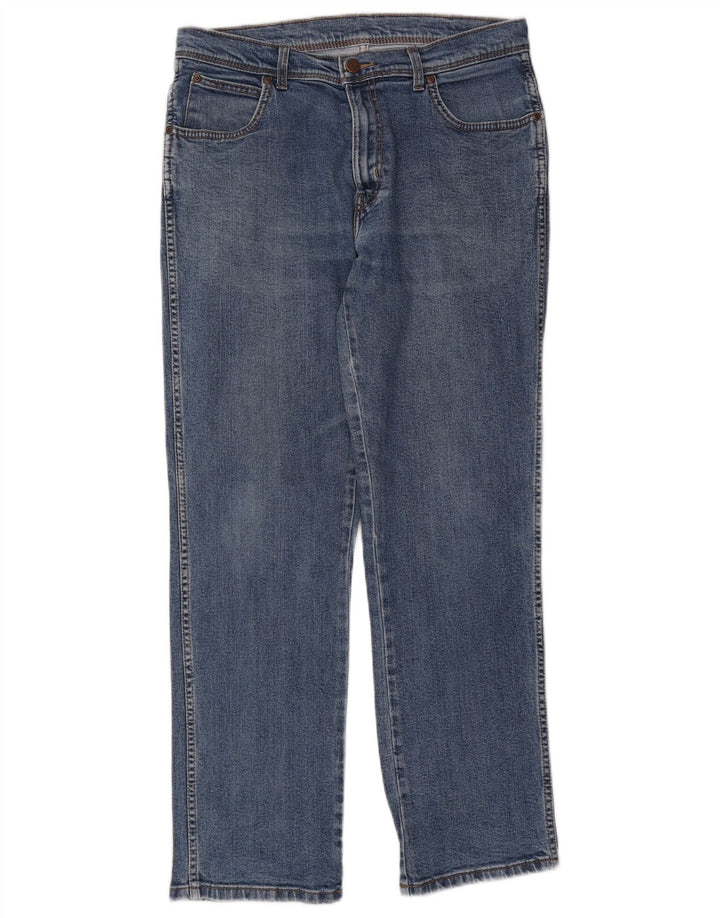 Wrangler Mens Regular Fit Straight Jeans W34 L32 Blue Cotton