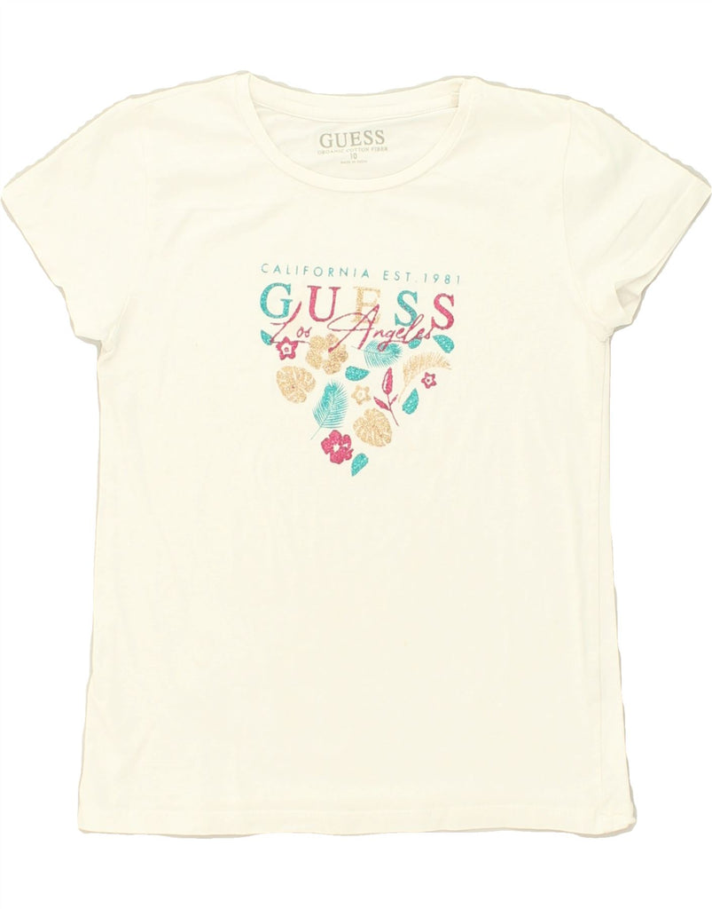 GUESS Girls Graphic T-Shirt Top 9-10 Years White | Vintage Guess | Thrift | Second-Hand Guess | Used Clothing | Messina Hembry 