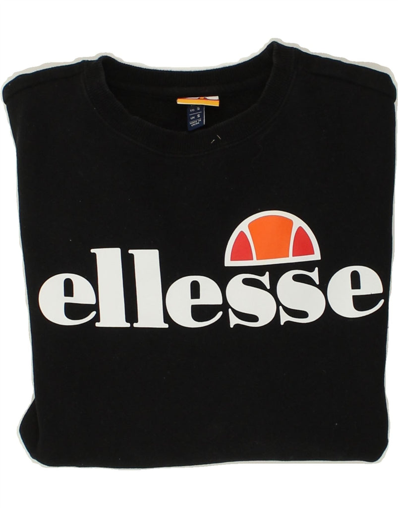 ELLESSE Mens Graphic Sweatshirt Jumper Small Black Cotton | Vintage Ellesse | Thrift | Second-Hand Ellesse | Used Clothing | Messina Hembry 