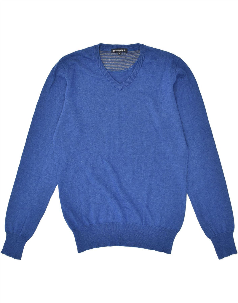 BEST COMPANY Mens V-Neck Jumper Sweater Medium Blue Polyamide | Vintage Best Company | Thrift | Second-Hand Best Company | Used Clothing | Messina Hembry 