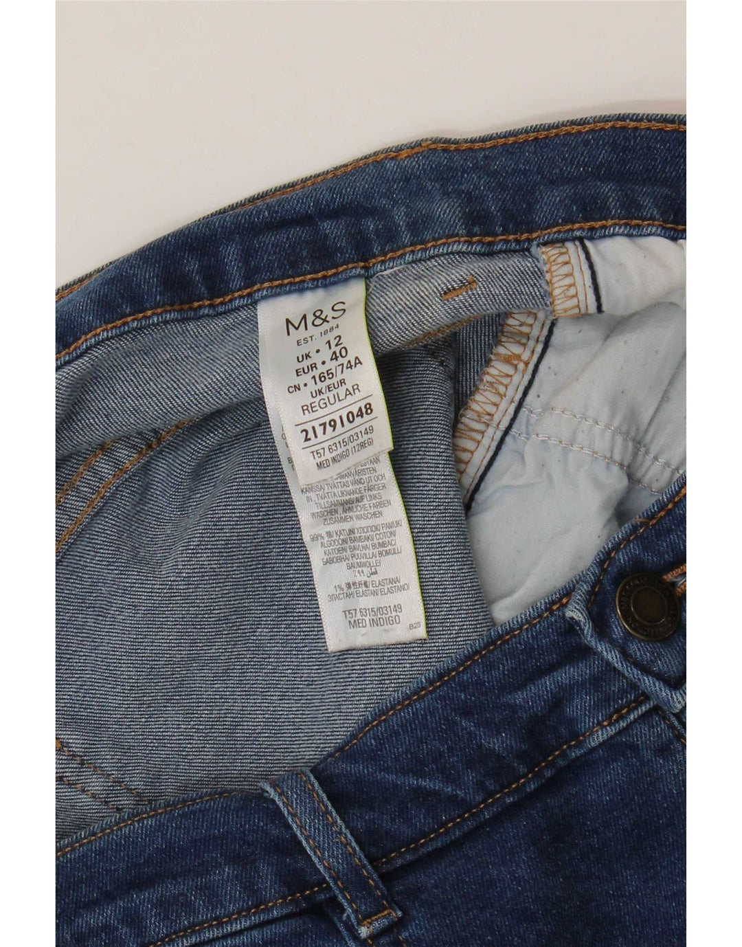 Marks & Spencer Womens Straight Jeans UK 12 Medium W32 L30 Blue Cotton