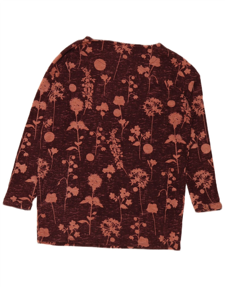 Marks & Spencer Womens Top Long Sleeve UK 12 Medium Burgundy Floral