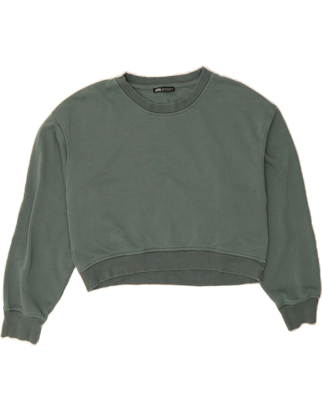 ZARA Womens Crop Sweatshirt Jumper UK 14 Medium Green Cotton Vintage Zara and Second-Hand Zara from Messina Hembry 