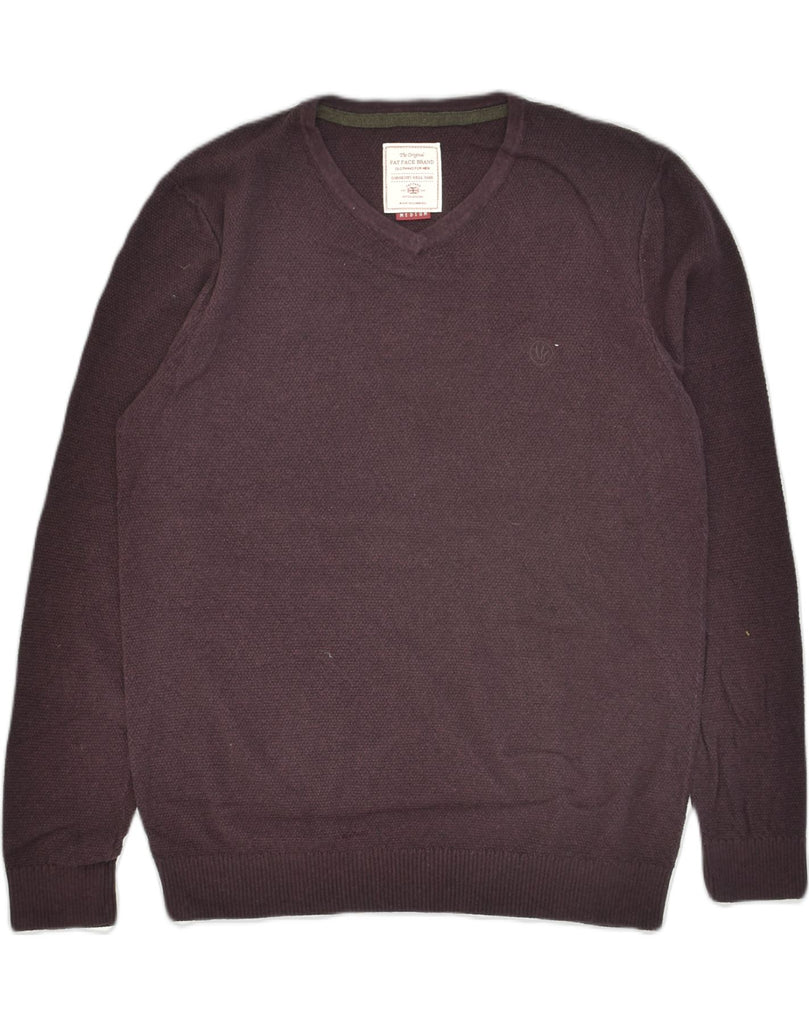 FAT FACE Mens V-Neck Jumper Sweater Medium Maroon Cotton | Vintage Fat Face | Thrift | Second-Hand Fat Face | Used Clothing | Messina Hembry 