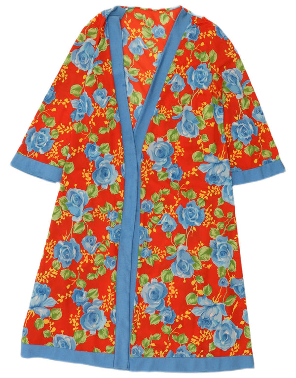Vintage Womens 1/2 Sleeve Robe Dress UK 12 Medium Red Floral
