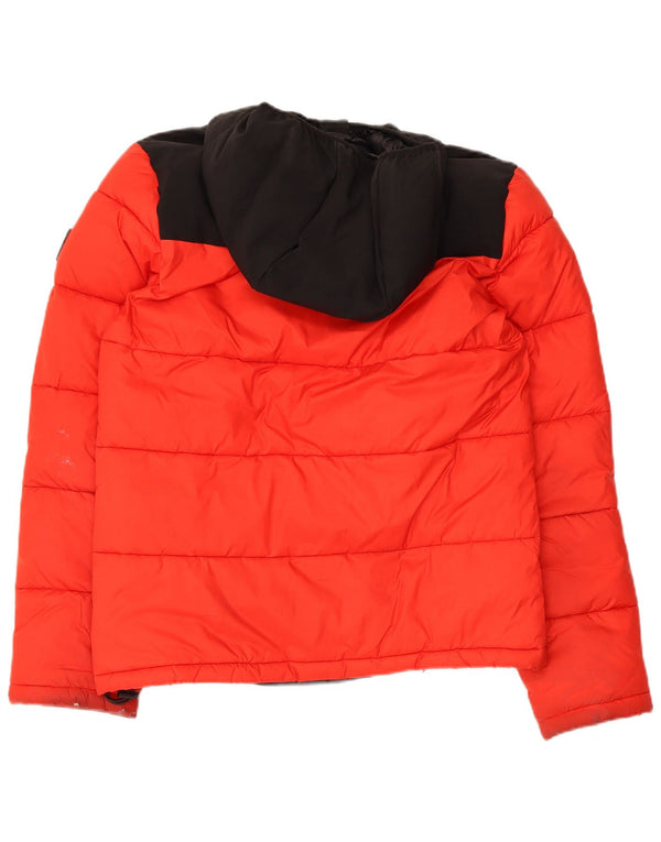 Champion Womens Hooded Loose Fit Padded Jacket UK 10 Small Red Colourblock