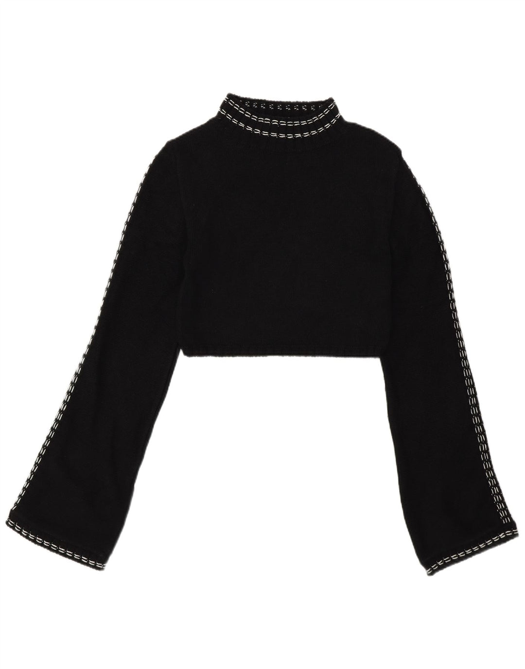 Zara Womens Crop Turtle Neck Jumper Sweater UK 12 Medium Black Cotton