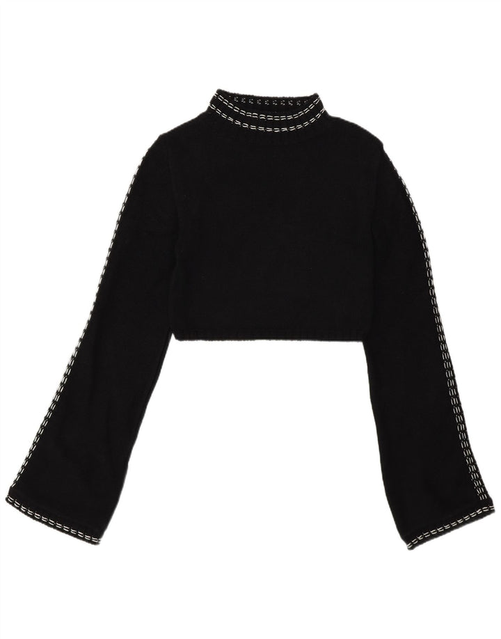 Zara Womens Crop Turtle Neck Jumper Sweater UK 12 Medium Black Cotton