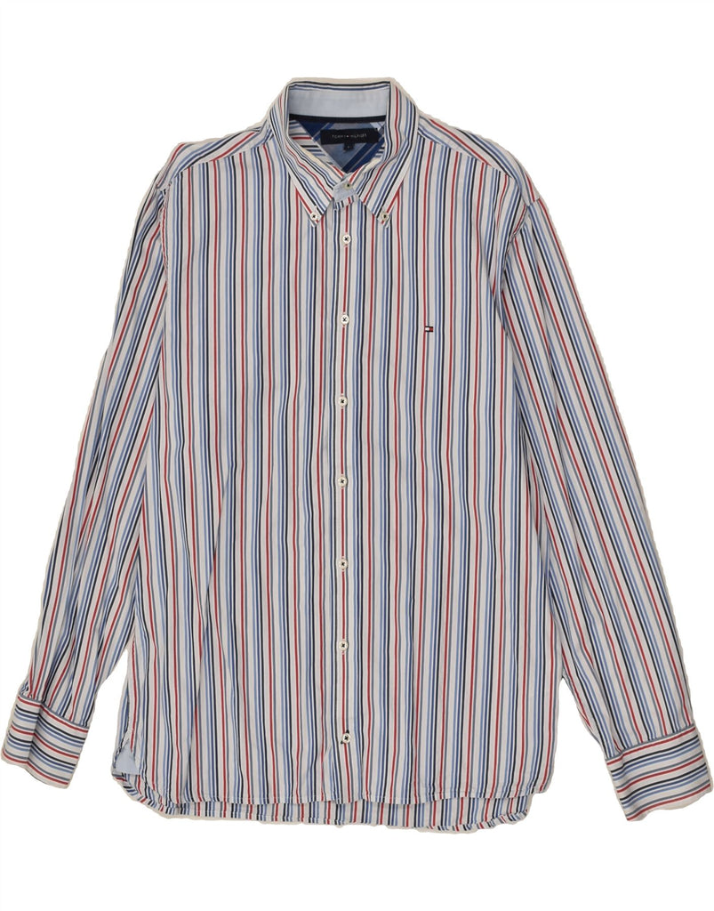 TOMMY HILFIGER Mens Shirt Large Blue Striped Cotton | Vintage Tommy Hilfiger | Thrift | Second-Hand Tommy Hilfiger | Used Clothing | Messina Hembry 