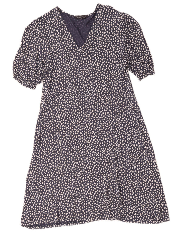 Marks & Spencer Womens A-Line Dress UK 14 Large Navy Blue Spotted Viscose