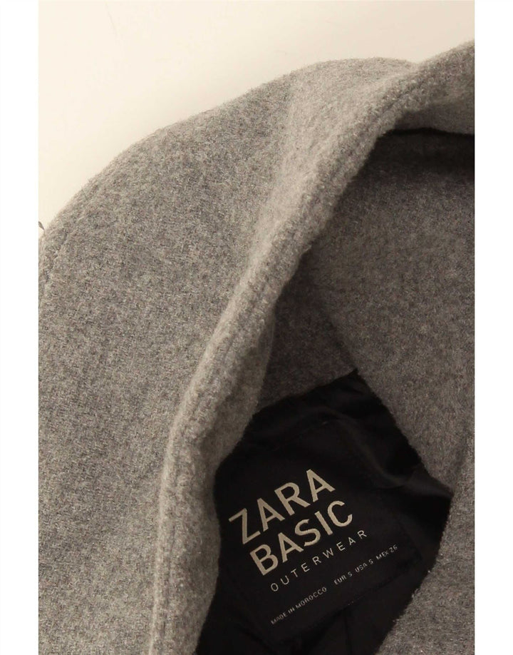 Zara Womens Short Hooded Oversized Overcoat UK 10 Small Grey