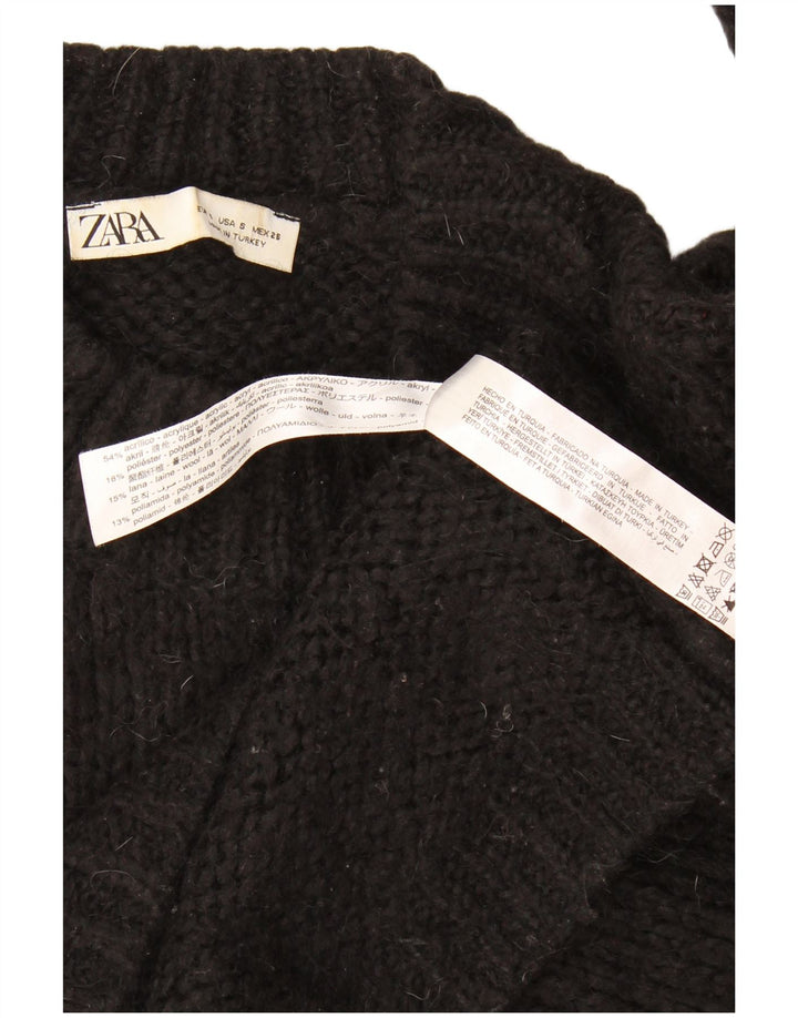 Zara Womens Oversized Crew Neck Jumper Sweater UK 10 Small Black Acrylic