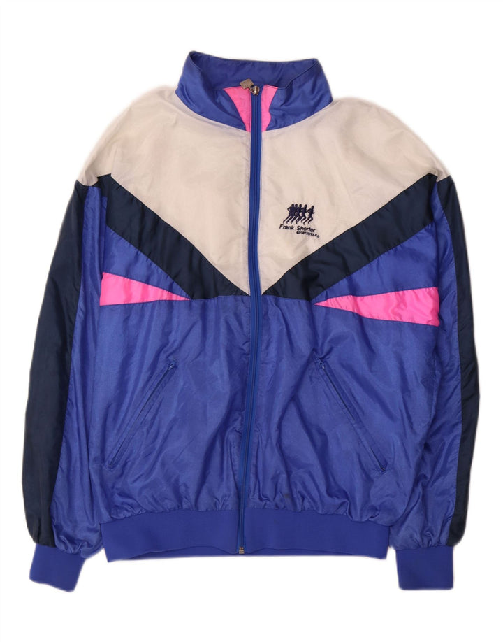 Frank Shorter Mens Tracksuit Top Jacket Large Blue Colourblock Nylon