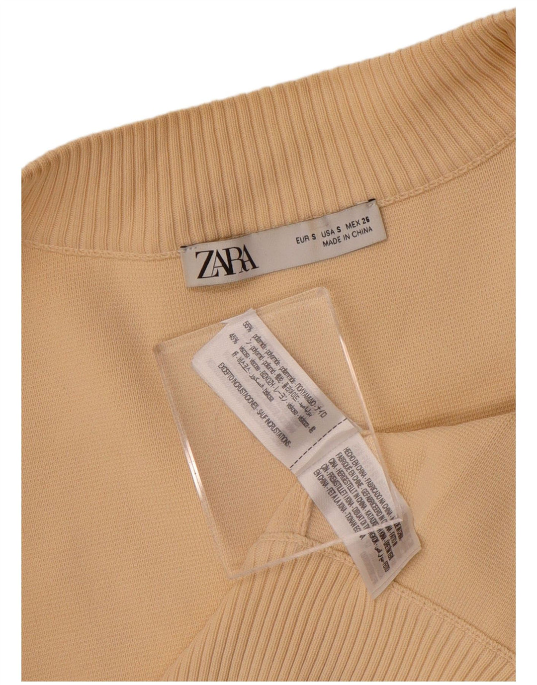 Zara Womens Crop Cardigan Sweater UK 10 Small Beige Polyamide