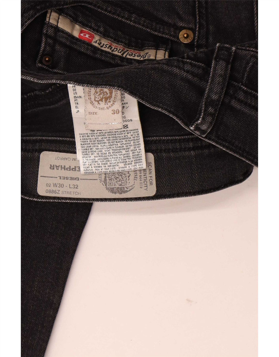 Diesel Mens Carrot Slim Jeans W30 L32 Black Cotton