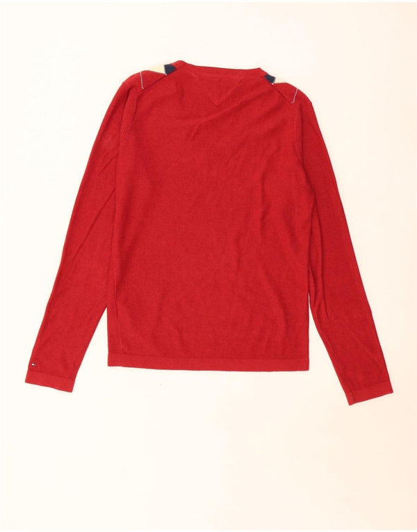 Tommy Hilfiger Womens V-Neck Jumper Sweater UK 16 Large Red Argyle/Diamond