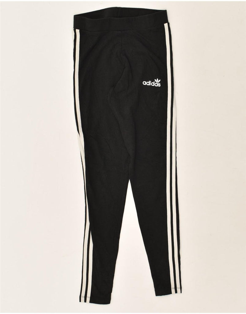 ADIDAS Womens Graphic Leggings UK 12 Medium Black Cotton | Vintage Adidas | Thrift | Second-Hand Adidas | Used Clothing | Messina Hembry 