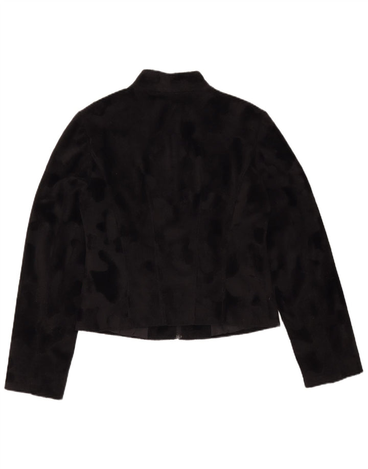 MOTIVI Womens Crop Fleece Jacket IT 44 Medium Black Animal Print Polyester