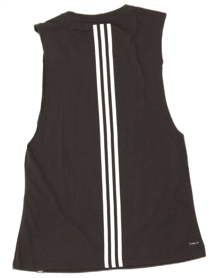 Adidas Womens Three Stripes Graphic Vest Top UK 12 Medium Black Polyester