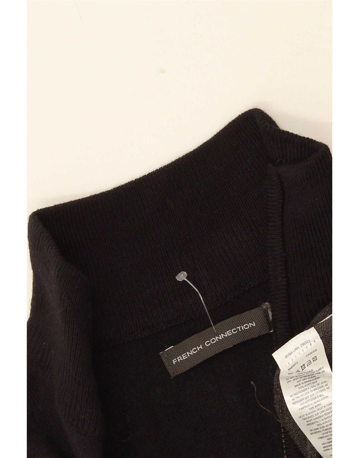 French Connection Mens Zip Neck Jumper Sweater Medium Black Colourblock