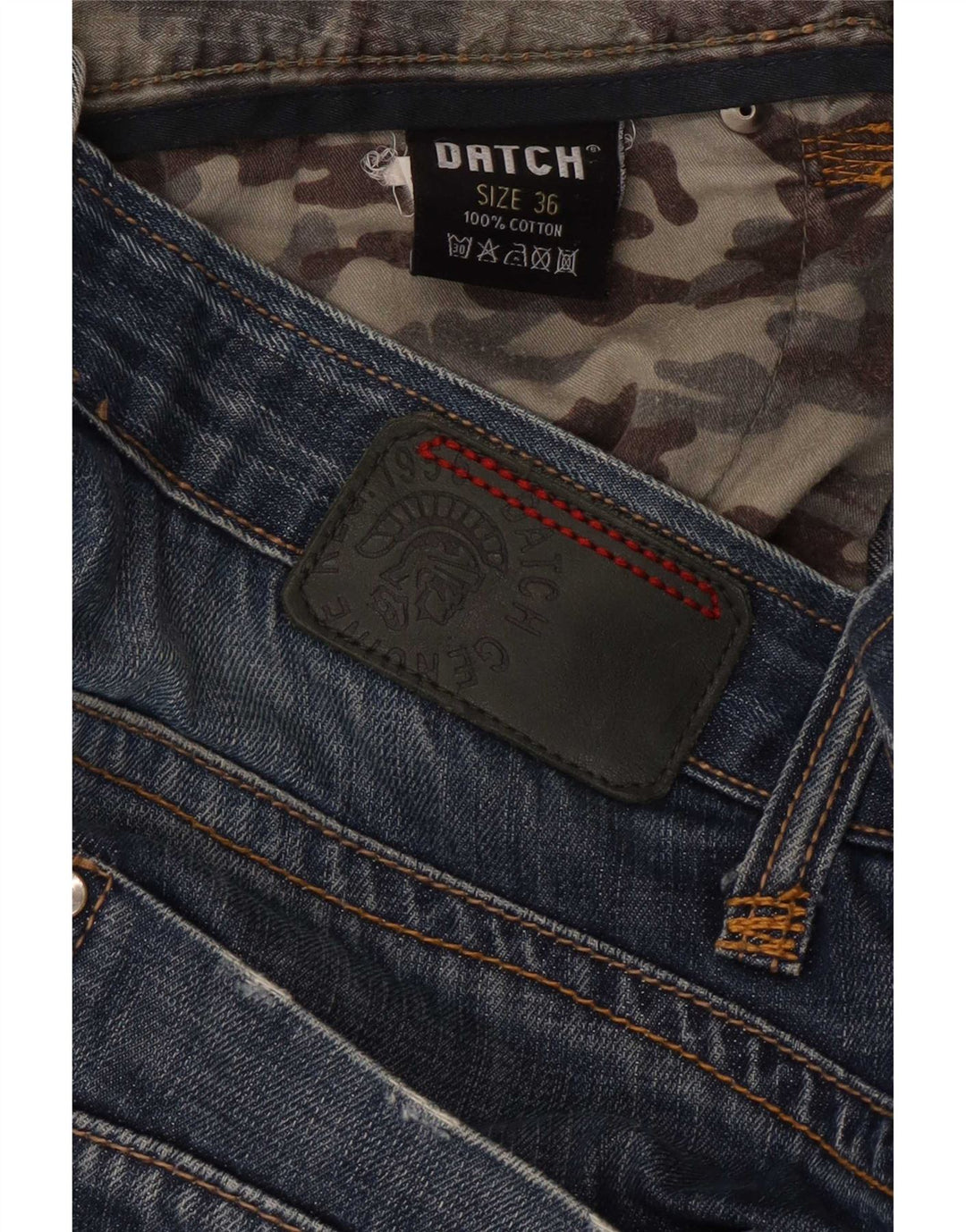 Datch Mens Distressed Straight Jeans W36 L30 Navy Blue Cotton
