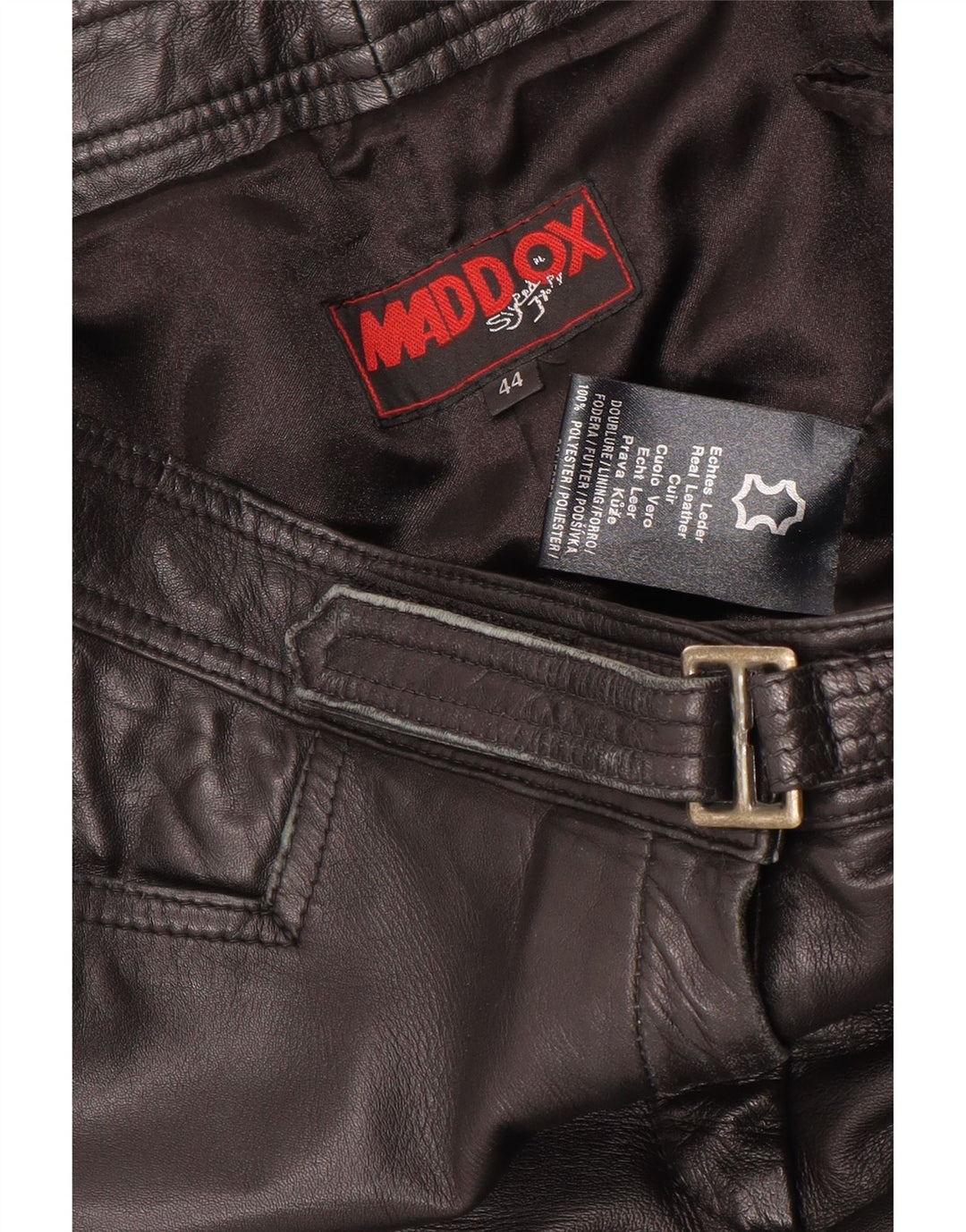 Maddox Womens Straight Leather Trousers IT 44 Medium W32 L32 Black