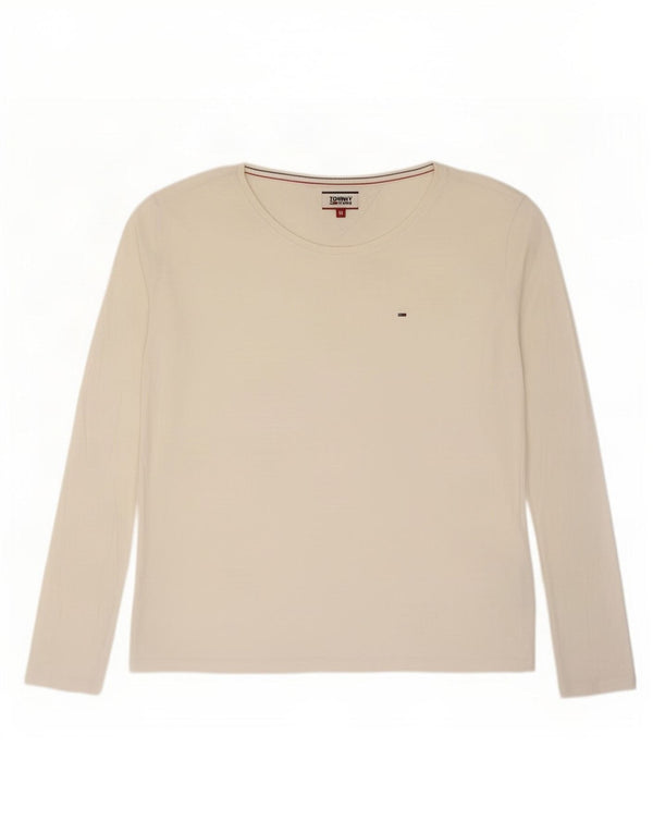 Tommy Hilfiger Womens Top Long Sleeve UK 14 Medium Off White Cotton