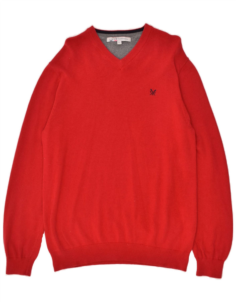 CREW CLOTHING Mens V-Neck Jumper Sweater XL Red Cotton | Vintage Crew Clothing | Thrift | Second-Hand Crew Clothing | Used Clothing | Messina Hembry 