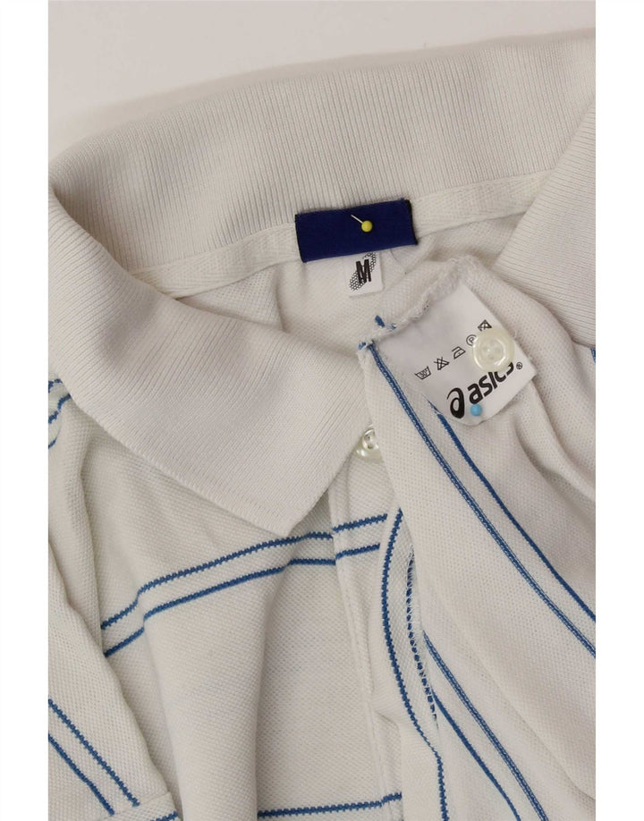 Asics Mens Polo Shirt Medium White Striped Cotton