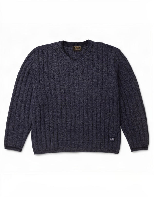 Lee Mens V-Neck Jumper Sweater XL Navy Blue Flecked Acrylic