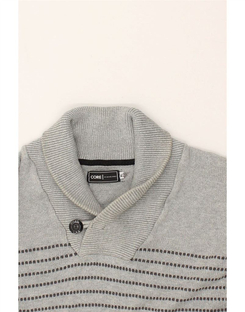 JACK & JONES Mens Shawl Neck Jumper Sweater XL Grey Striped Cotton | Vintage Jack & Jones | Thrift | Second-Hand Jack & Jones | Used Clothing | Messina Hembry 