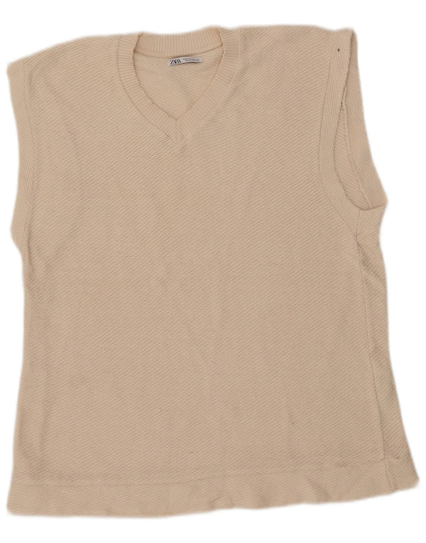 Zara Mens Vest Tank Top Medium Off White Cotton