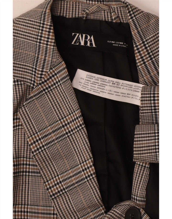 Zara Womens 1 Button Blazer Jacket EU 40 Medium Grey Houndstooth Polyester