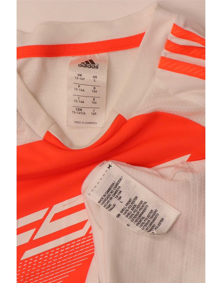 Adidas Boys Graphic T-Shirt Top 13-14 Years White Colourblock Polyester