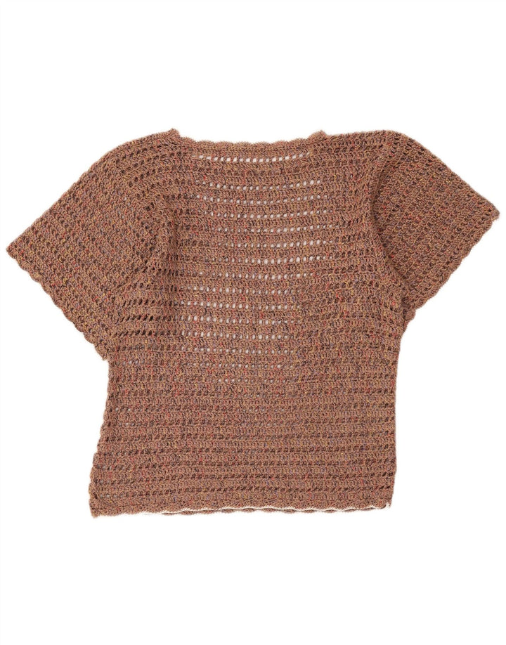Vintage Womens Crochet Blouse Top UK 18 XL Brown