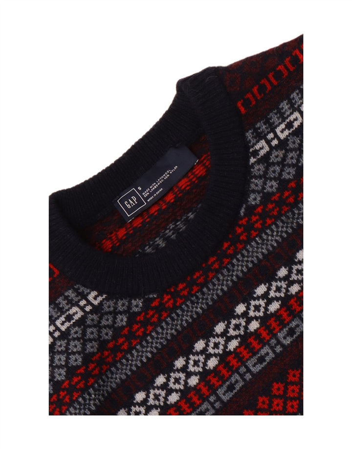 Gap Mens Crew Neck Jumper Sweater Small Navy Blue Geometric Lambswool