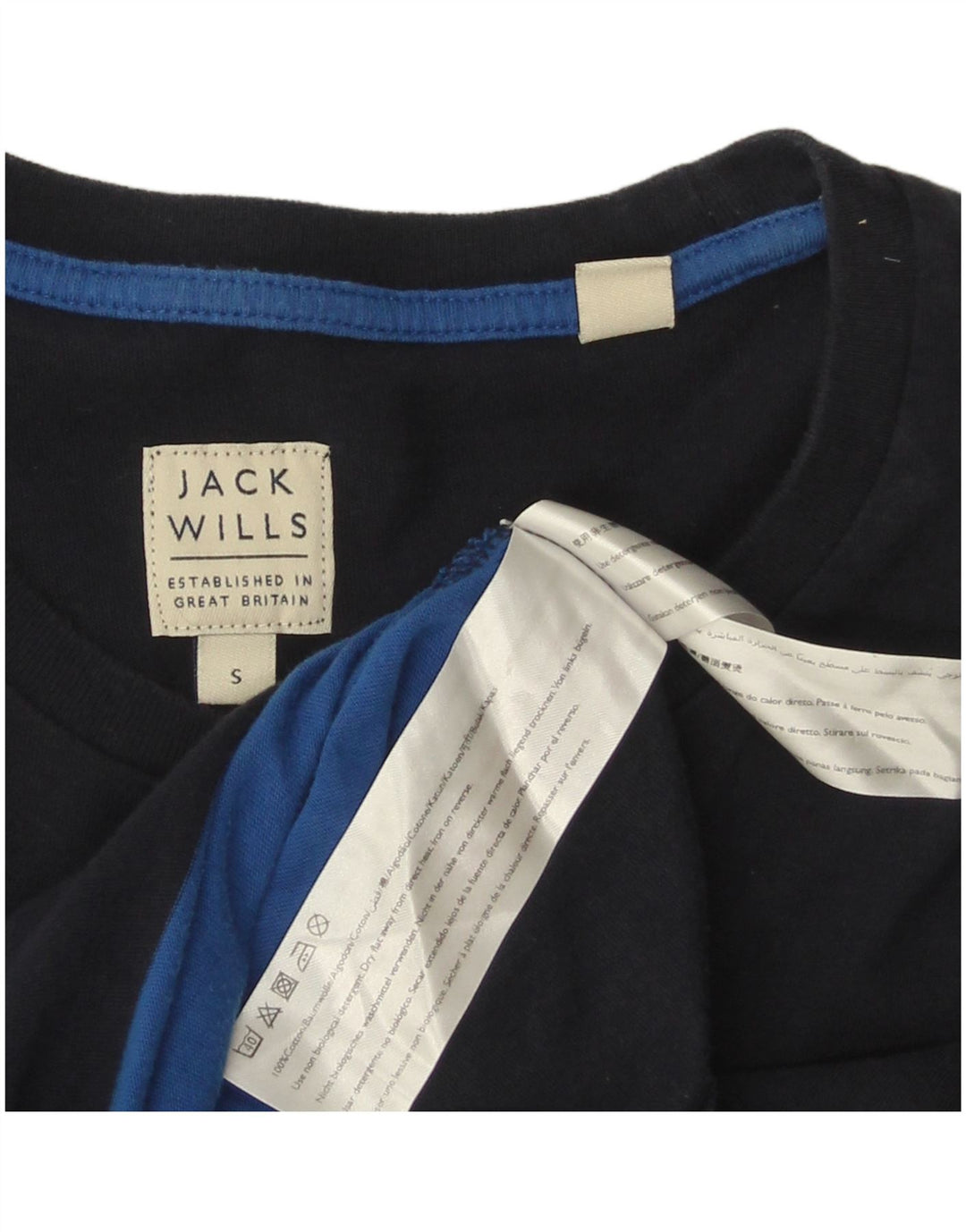 JACK WILLS Mens T-Shirt Top Small Navy Blue Colourblock Cotton