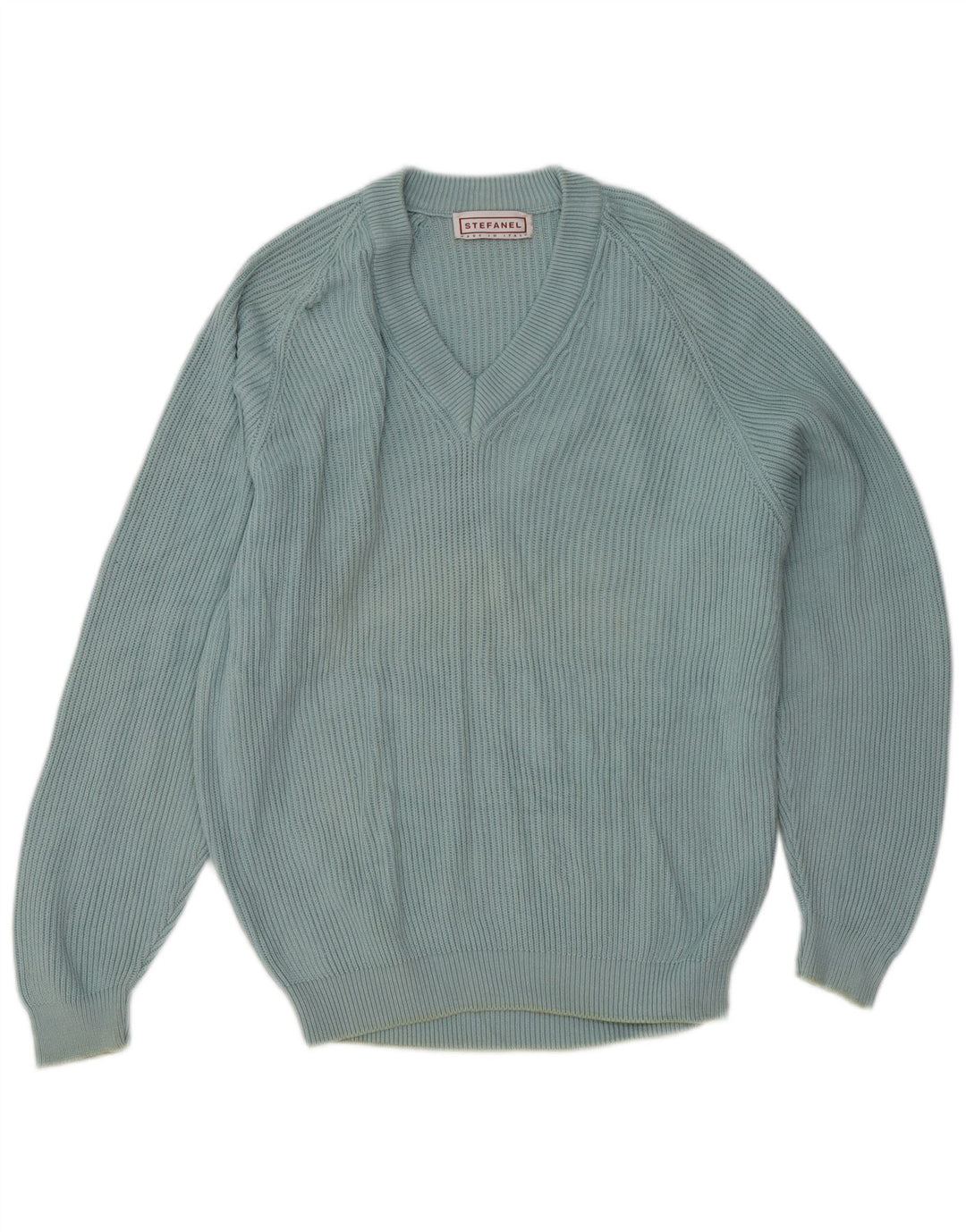 Stefanel Womens V-Neck Jumper Sweater UK 16 Large Blue