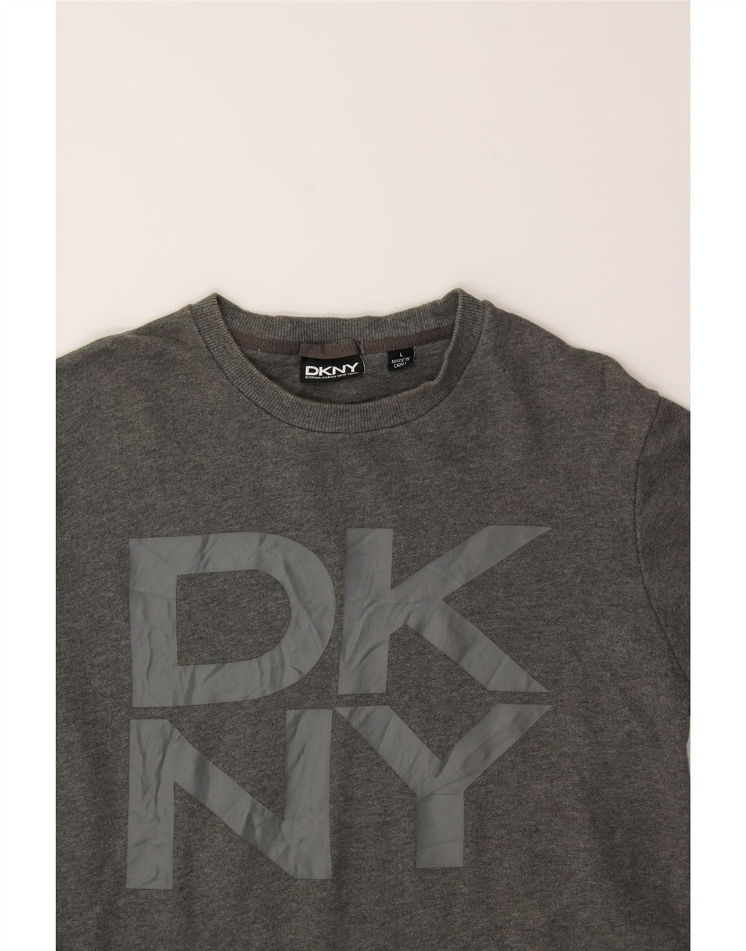 DKNY Womens Graphic Sweatshirt Jumper UK 16 Large Grey Cotton Vintage Dkny and Second-Hand Dkny from Messina Hembry 