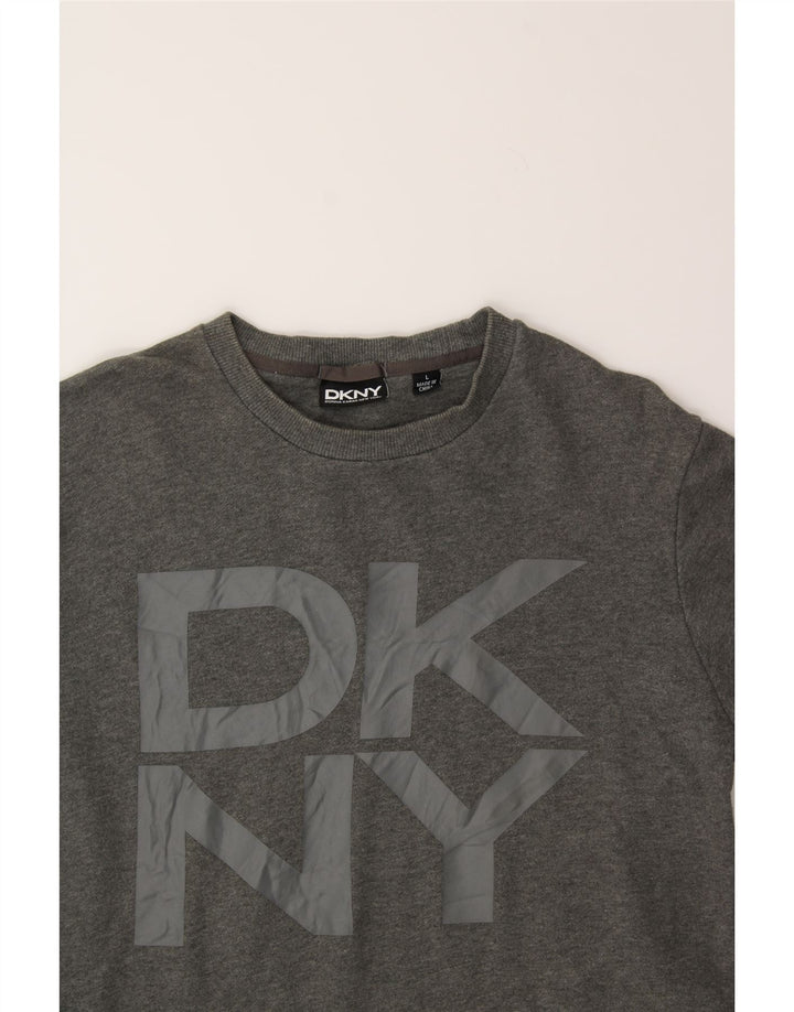 DKNY Womens Graphic Sweatshirt Jumper UK 16 Large Grey Cotton Vintage Dkny and Second-Hand Dkny from Messina Hembry 
