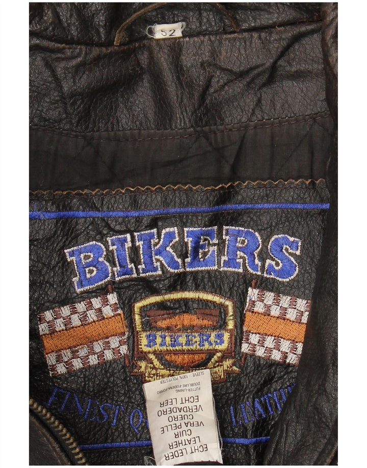 Bikers Mens Leather Biker Jacket IT 52 XL Brown Leather